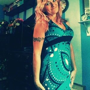 Teal blue halter dress